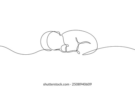 Newborn Continuous Line Art Drawing. Little Baby Sleeping Abstract Line Drawing Minimalist Illustration. Vector EPS 10.	