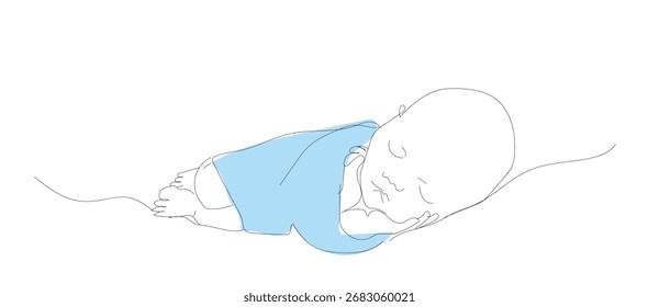 Dibujo de arte de línea continua de recién nacido. Pequeño bebé que duerme línea Abstractas que dibuja la ilustración minimalista. Vector. Bebé lineal descansando. Vector hecho a mano, no Al.
