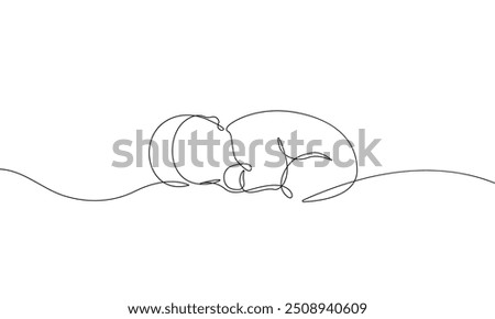 Newborn Continuous Line Art Drawing. Little Baby Sleeping Abstract Line Drawing Minimalist Illustration. Vector EPS 10.	