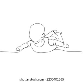 Newborn crawling on belly one line art. Continuous line drawing of child, childhood, newborn, new life, son, daughter, motherhood, baby, crawl.