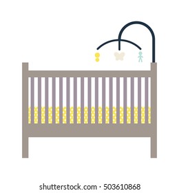 Newborn crib and mobile toy vector illustration.