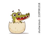 Newborn crocodile hatched from an egg. Vector illustration