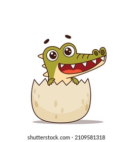 Newborn crocodile hatched from an egg. Vector illustration