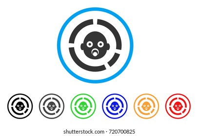 Newborn Diagram rounded icon. Style is a flat newborn diagram grey symbol inside light blue circle with black, gray, green, blue, red, orange versions. Vector designed for web and software interfaces.