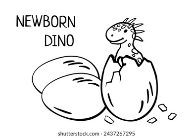 newborn dinosaur hatched from an egg. baby cartoon ankylosaur isolated on white for children's illustrations, print on T-shirt, poster in children's room, funny baby character, Stickers