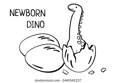 newborn dinosaur hatched from an egg.  cartoon diplodocus baby  dinosaur isolated on white for children's illustrations, print on T-shirt, poster in children's room, funny baby character,  Stickers
