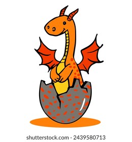 newborn dragon hatched from an egg. baby dragon isolated on white for children's illustrations, print on T-shirt, poster in children's room, funny baby character, Stickers, greeting card