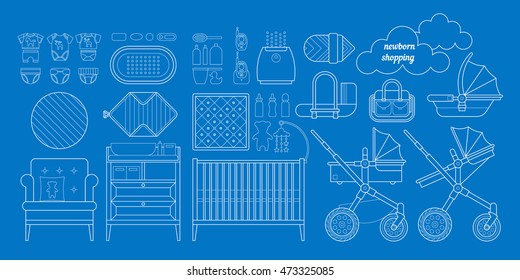 newborn-essentials-shopping-list-cribs-baby-stock-vector-royalty-free