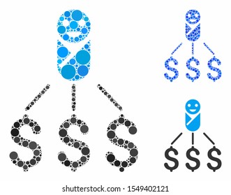 Newborn expenses composition of circle elements in different sizes and color tinges, based on newborn expenses icon. Vector circle elements are united into blue composition.