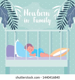 newborn in family with baby sleeping in crib