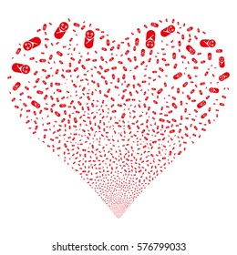 Newborn fireworks with heart shape. Vector illustration style is flat red iconic symbols on a white background. Object salute constructed from random icons.