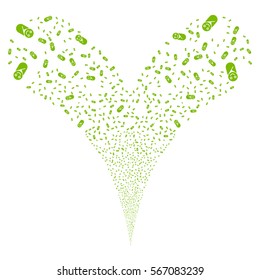 Newborn fireworks stream. Vector illustration style is flat eco green iconic symbols on a white background. Object double fountain created from random symbols.