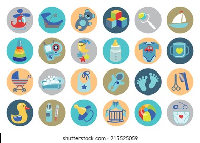 Ã?Â??ute Newborn flat icons set for Baby boy.Baby shower  cartoon design elements.For web and mobile phone.New born baby infographic.Vector