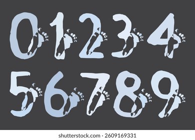 Newborn foot prints. Numbers set on white background