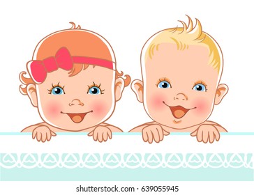 Newborn girl and boy. vector illustration