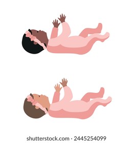 Chica recién nacida en un traje de cuerpo rosa y con un arco rosa en la cabeza. Monitorear el desarrollo del niño. Maternidad. Ilustración vectorial en estilo plano sobre fondo blanco.