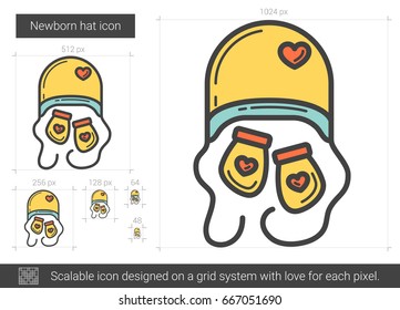 Newborn hat vector line icon isolated on white background. Newborn hat line icon for infographic, website or app. Scalable icon designed on a grid system.
