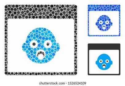 Newborn head calendar page composition for newborn head calendar page icon of filled circles in various sizes and color tones. Vector random circles are composed into blue composition.