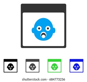 Newborn Head Calendar Page flat vector pictograph. Colored newborn head calendar page gray, black, blue, green icon versions. Flat icon style for application design.