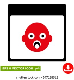 Newborn Head Calendar Page icon. Vector EPS illustration style is flat iconic bicolor symbol, intensive red and black colors.
