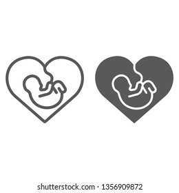 Newborn in heart line and glyph icon, love and child, heart with baby sign, vector graphics, a linear pattern on a white background, eps 10.
