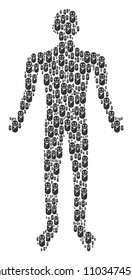 Newborn human figure. Vector newborn icons are composed into person collage.