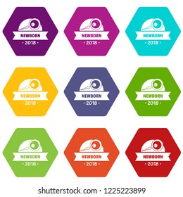 Newborn human icons 9 set coloful isolated on white for web