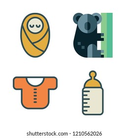 newborn icon set. vector set about koala, feeding bottle, baby and baby clothes icons set.