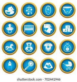 Newborn icons blue circle set isolated on white for digital marketing