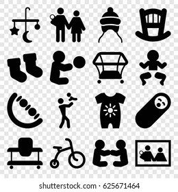 Newborn icons set. set of 16 newborn filled icons such as baby bed, bed mobile, child bicycle, playpen