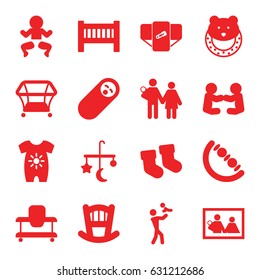 Newborn icons set. set of 16 newborn filled icons such as baby bed, bed mobile, diaper, playpen