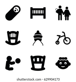 Newborn icons set. set of 9 newborn filled icons such as baby bed, baby girl