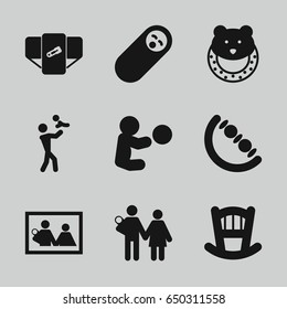 Newborn icons set. set of 9 newborn filled icons such as baby bed, diaper, baby toy