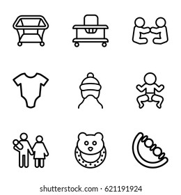 Newborn icons set. set of 9 newborn outline icons such as baby onesie