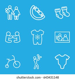 Newborn icons set. set of 9 newborn outline icons such as baby socks, child bicycle, couple with newborn