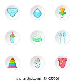 Newborn icons set. Cartoon illustration of 9 newborn vector icons for web