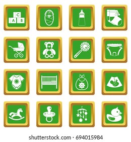 Newborn icons set in green color isolated vector illustration for web and any design