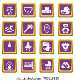 Newborn icons set in purple color isolated vector illustration for web and any design