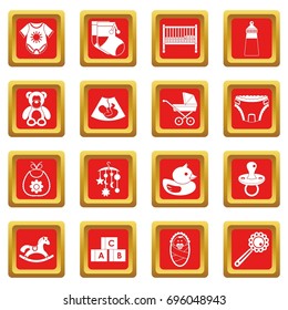 Newborn icons set in red color isolated vector illustration for web and any design