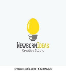 Newborn Ideas Abstract Vector Sign, Emblem or Logo Template. Light Bulb and Egg Concept Symbol. Isolated.