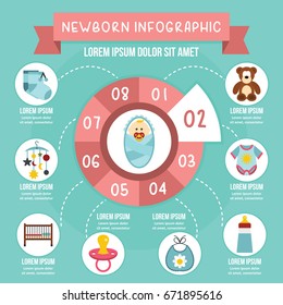 Newborn infographic banner concept. Flat illustration of newborn infographic vector poster concept for web