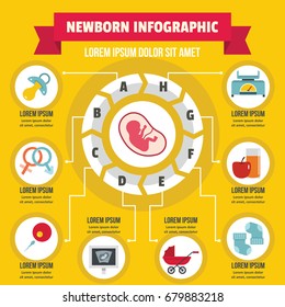 Newborn infographic banner concept. Flat illustration of newborn infographic vector poster concept for web