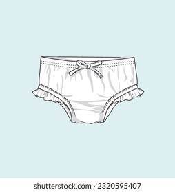 Newborn kids frill bloomers, shorts flat sketch illustration