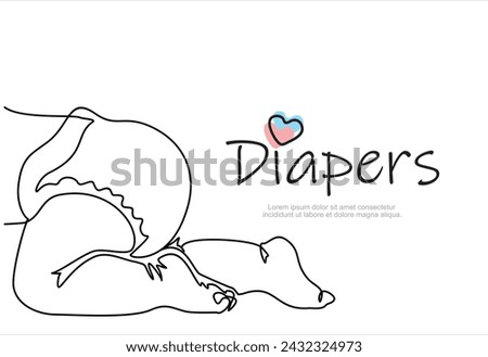 Newborn line art. Baby legs illustration. Art for print. Child in diaper. Continuous one line drawing of newborn. Hand drawn art for children's diapers.