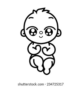 newborn little baby smiling with small arms and legs - stylized art for logos, signs, icons and design cards, invitations and baby shower