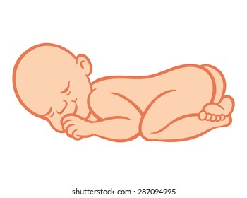 newborn little baby smiling with small arms and legs - stylized art for logos, signs, icons and design cards, invitations and baby shower