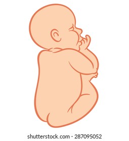 newborn little baby smiling with small arms and legs - stylized art for logos, signs, icons and design cards, invitations and baby shower