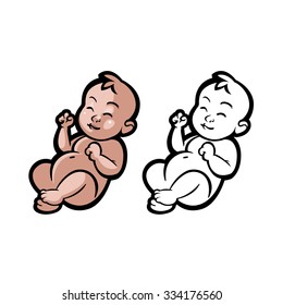 newborn little baby smiling with small arms and legs - stylized art for logos, signs, icons and design cards, invitations and baby shower