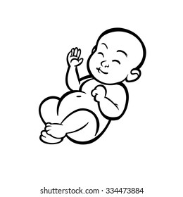 newborn little baby smiling with small arms and legs - stylized art for logos, signs, icons and design cards, invitations and baby shower