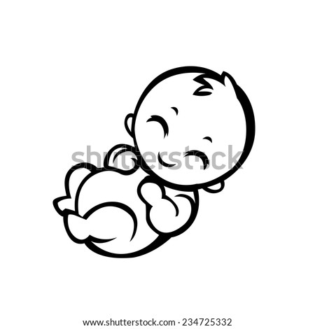 newborn little baby smiling with small arms and legs - stylized art for logos, signs, icons and design cards, invitations and baby shower